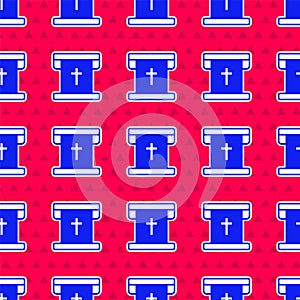 Blue Flag with christian cross icon isolated seamless pattern on red background. Vector