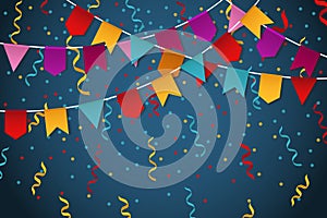 Blue flag garland party celebration background for feast banner vector illustration