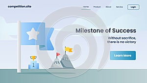Blue flag with star icon as milestone of success with tagline without sacrifice there is no victory for website template landing