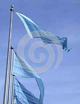 Blue flags on a blue sky