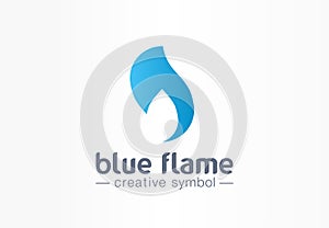 Blue flame energy creative symbol concept. Power fire and water silhouette abstract business fight logo. Hot fireball