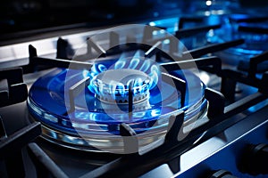 Blue flame on a gas stove burner