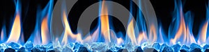 Blue Flames Dancing on Black Background, Abstract Fire Texture. Energy and Heat Concept.