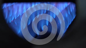 Blue Flames of a Gas Burner Inside of a Boiler. 4K UltraHD, UHD