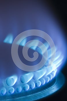 Blue flames of gas stove