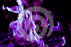 Blue flames. Wallpaper, abstract background. Unusual color of bonfire and fire