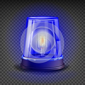 Blue Flasher Siren Vector. 3D Realistic Object. Light Effect. Rotation Beacon For Police Cars Ambulance, Fire Trucks