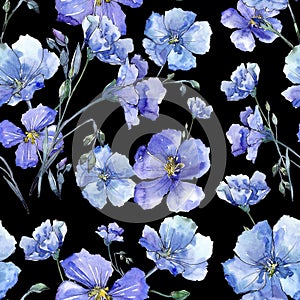 Blue flax. Floral botanical flower. Wild spring leaf wildflower pattern.