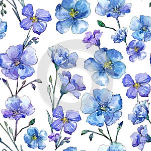 Blue flax. Floral botanical flower. Wild spring leaf wildflower pattern.