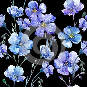Blue flax. Floral botanical flower. Wild spring leaf wildflower pattern.