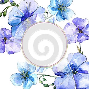 Blue flax flower. Floral botanical flower.Frame border ornament square.