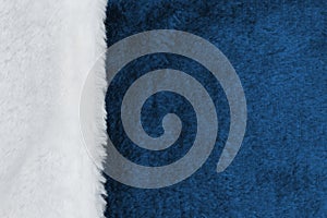 Blue fleece material with white border background