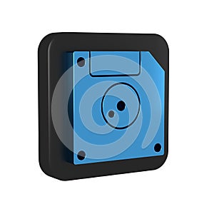 Blue Floppy disk for computer data storage icon isolated on transparent background. Diskette sign. Black square button.