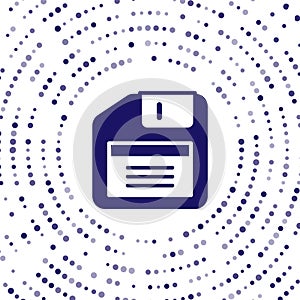 Blue Floppy disk for computer data storage icon isolated on white background. Diskette sign. Abstract circle random dots