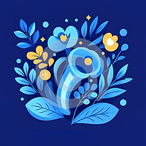 Blue Floral Design Elegant Botanical Illustration Artistic Flowers Nature Abstract Background Modern Style Graphic Design Elem photo