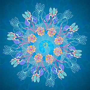 Blue floral ornament mandala background card