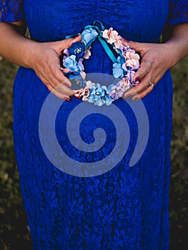 Blue floral pregnancy set of dress and coronet