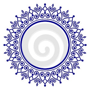 Blue floral vector round frame