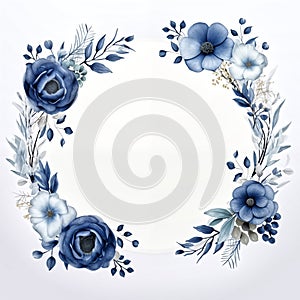 blue floral wreath or picture invitation greeting card mockup wi