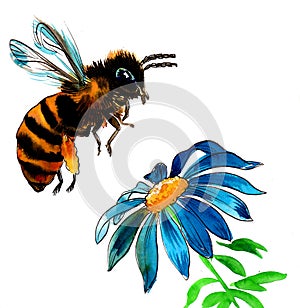 Blue flower and a bee