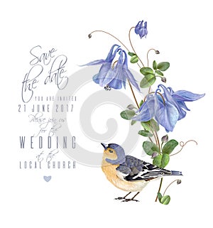 Blue flower bird card