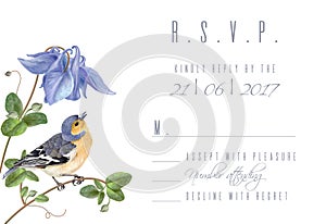 Blue flower bird R.S.V.P. card