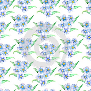 Blue flower bouquet seamless pattern. Hand-painted watercolor floral illustration.