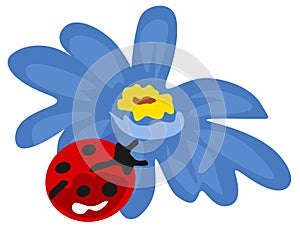 Blue flower with little ladybird