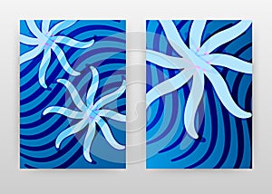 Blue flower 8 petal waving lines design for annual report, brochure, flyer, leaflet, poster. Blue floral background. Abstract A4