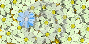 A blue flower. Positive and cheerful illustration. Banner full of life. Refreshing card.