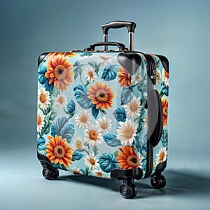 Blue with flower print travel suitcase