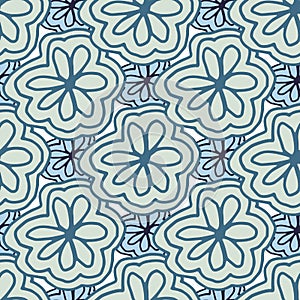 Blue flower seamless pattern. Abstract lace floral endless wallpaper. Line art