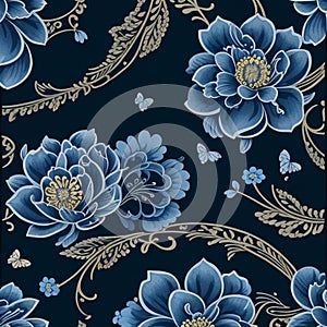 Blue Flower Seamless Patterns: Watercolor Fabric Art for Vibrant Designs