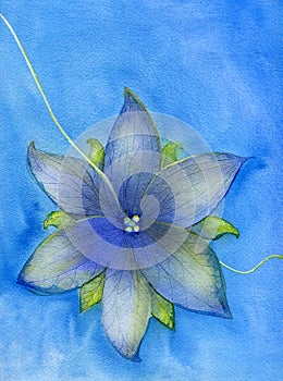 Blue flower on a string abstract watercolor painting