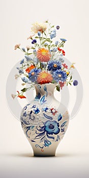 Blue Flower Vase In White And Orange Style By Erik Johansson