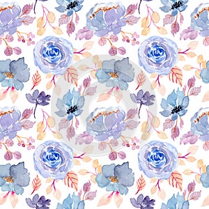 blue flower watercolor seamless pattern