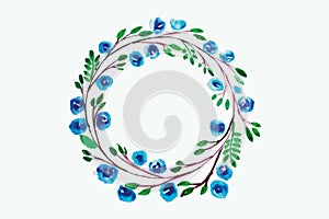 Blue Flower watercolor wreath for beautiful design