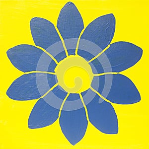 Blue flower on yellow background 3 painting