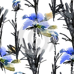 Blue flowers seamless pattern