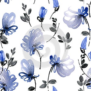 Blue flowers seamless pattern