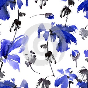 Blue flowers seamless pattern