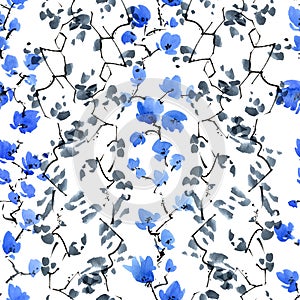 Blue flowers seamless pattern