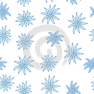 Blue flowers seamless pattern in modern style. Abstract art botanical vector background, design for fashion, fabric