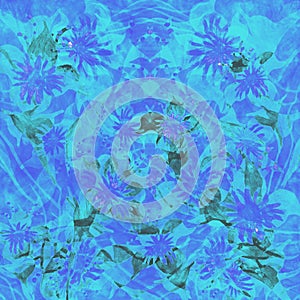 Blue flowers watercolor artwork as background, colorful hand drawn illustration, creative artwork