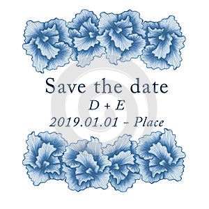 Blue flowers on white isolated background drawing with pen ball. Hand drawing for greeting, wedding invitations, cards, posters,