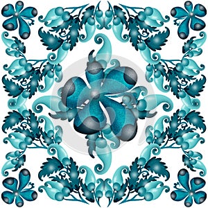 Blue flowers zendoodle pattern floral design