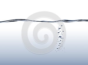 Blue flowing water wave and bubbles