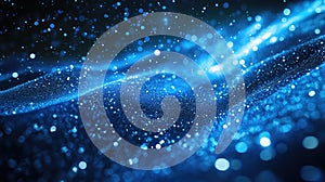 Blue flowing wave of glowing glitter particles