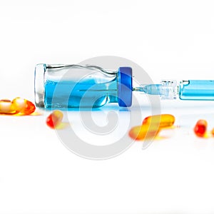 Blue Fluid Inside the Injection and Medication