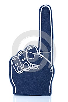 Blue foam finger with first finger pointing up